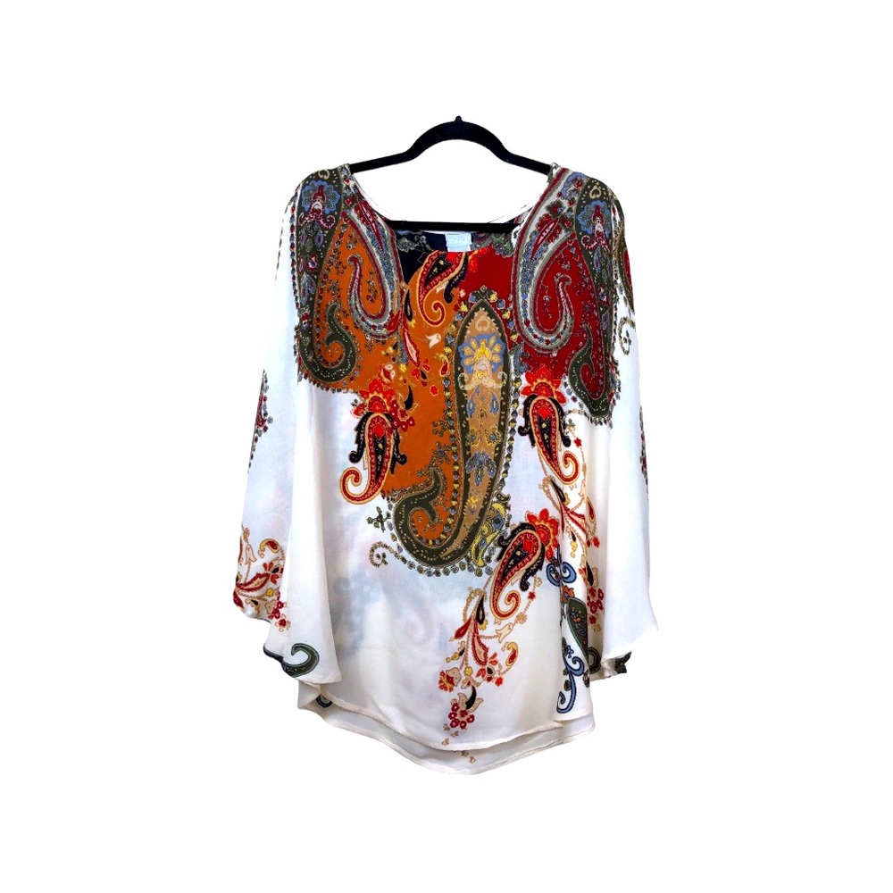 Chico’s Women’s Beige Multicolor Boho Paisley Print Poncho Top S/M